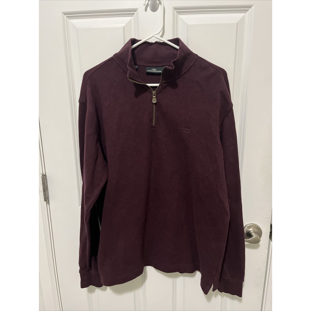 Rodd & Gunn Mens L 1/4 Zip Pullover Sweater Burgundy Australian Cotton Mock Neck